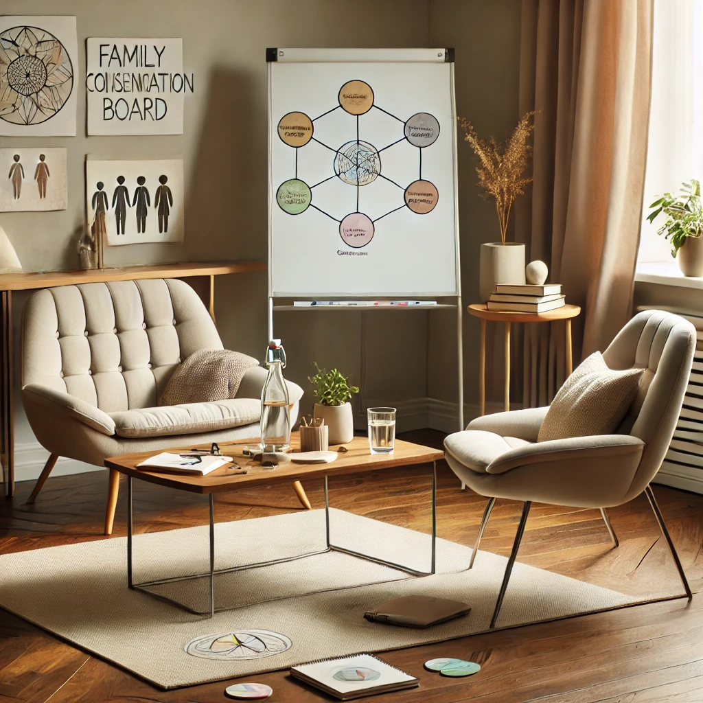 Ein ruhiger Coaching-Raum mit Notizbüchern und Coaching-Materialien auf einem Tisch, symbolisch für Themen wie Zielerreichung, Entscheidungsstärke, Stressbewältigung und persönliche Entwicklung.